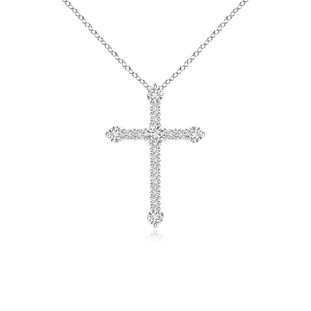 2.4mm HSI2 Prong-Set Diamond Budded Cross Pendant in White Gold 