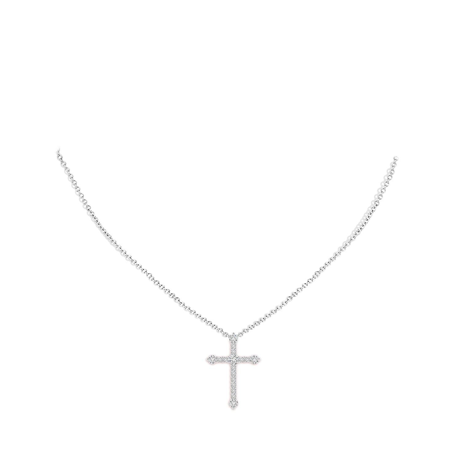 2.4mm HSI2 Prong-Set Diamond Budded Cross Pendant in White Gold - body_neck