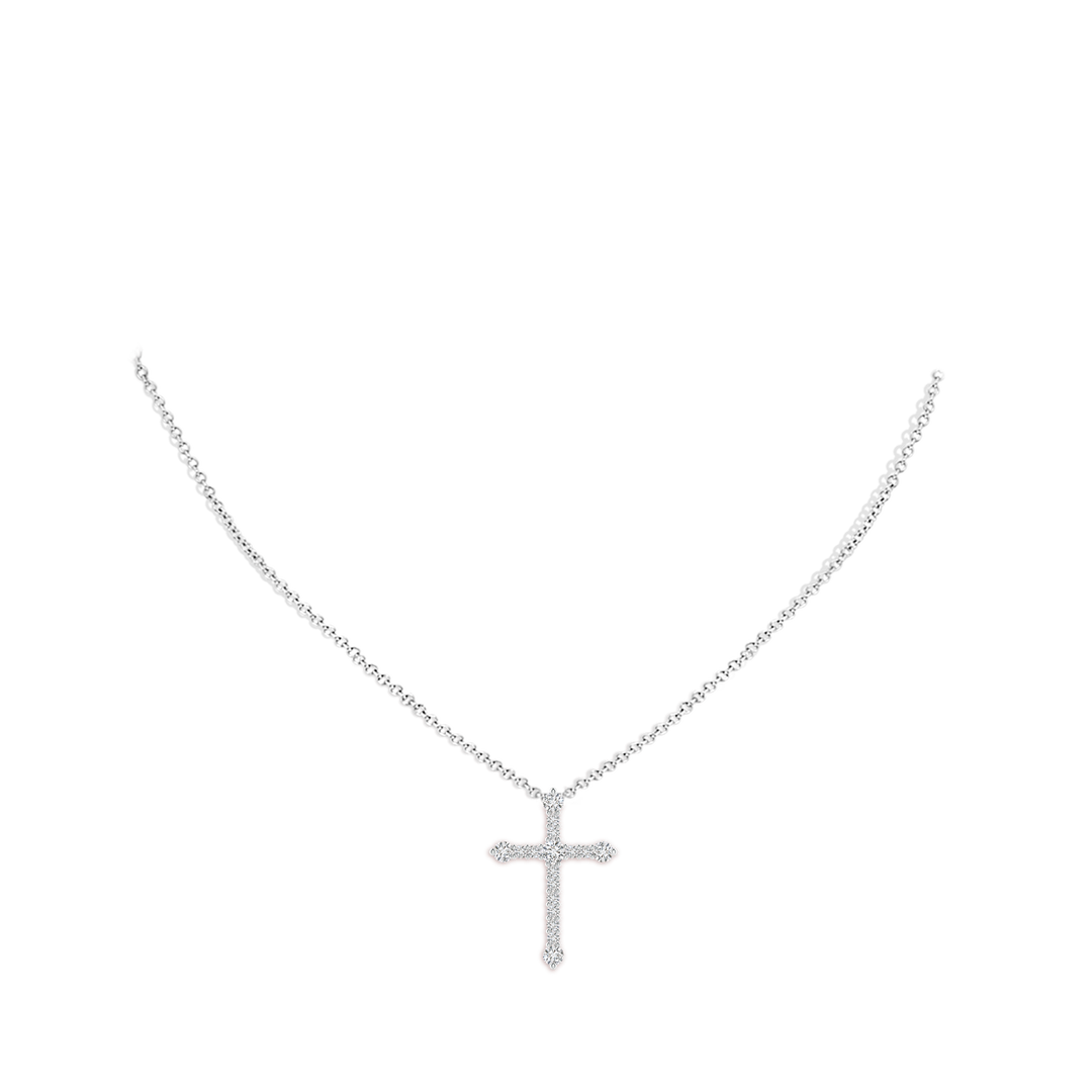 2.4mm HSI2 Prong-Set Diamond Budded Cross Pendant in White Gold - body_neck