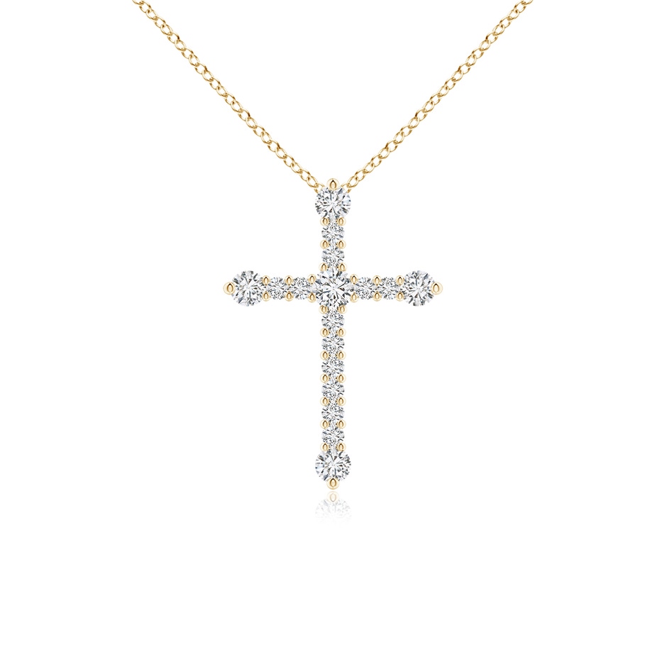 2.4mm HSI2 Prong-Set Diamond Budded Cross Pendant in Yellow Gold 
