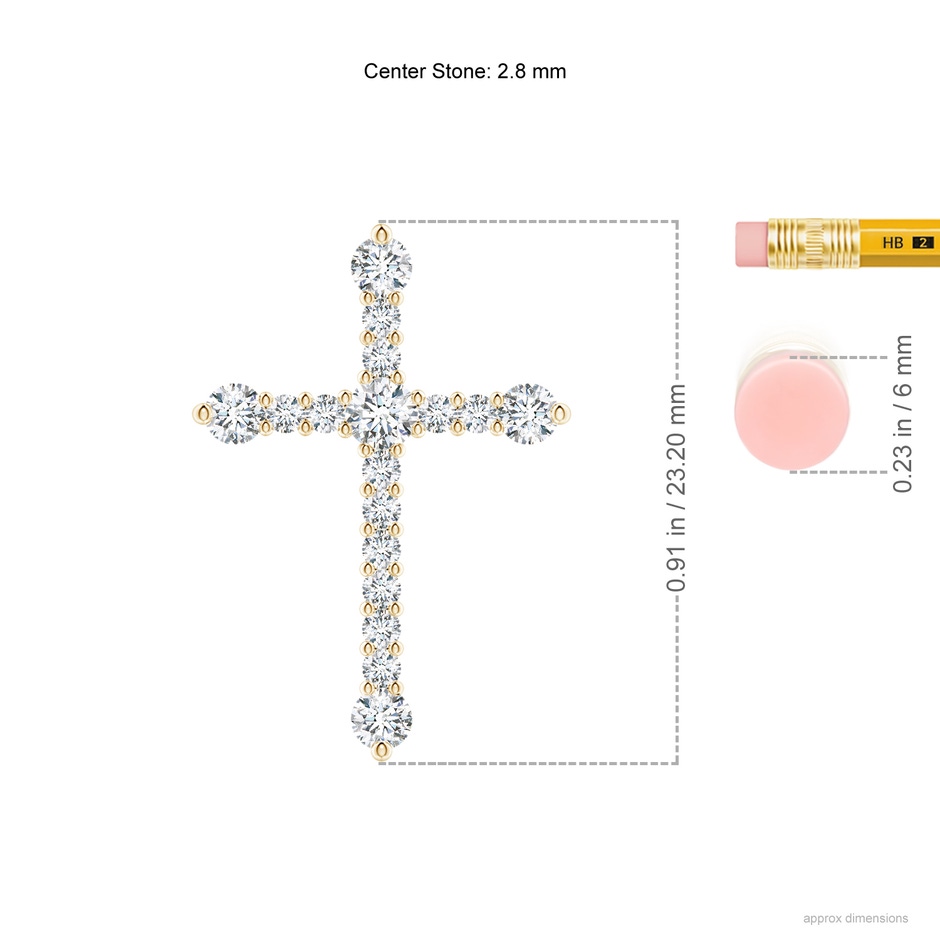 2.8mm GVS2 Prong-Set Diamond Budded Cross Pendant in Yellow Gold ruler
