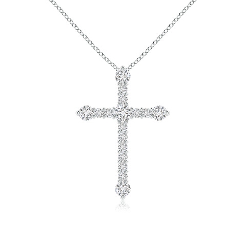 2.8mm HSI2 Prong-Set Diamond Budded Cross Pendant in 18K White Gold