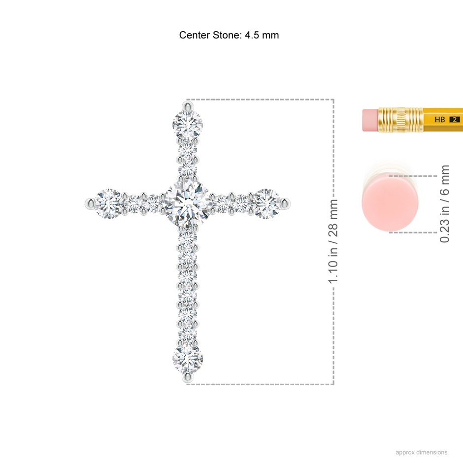 4.5mm GVS2 Prong-Set Diamond Budded Cross Pendant in White Gold ruler
