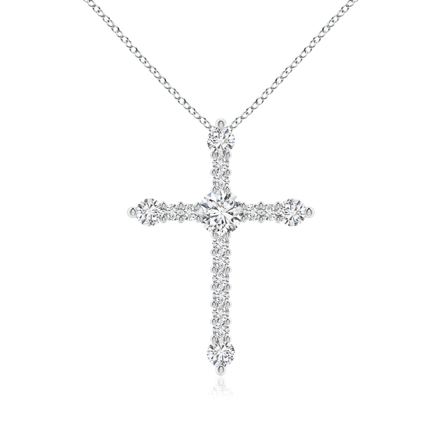 4.5mm HSI2 Prong-Set Diamond Budded Cross Pendant in 18K White Gold