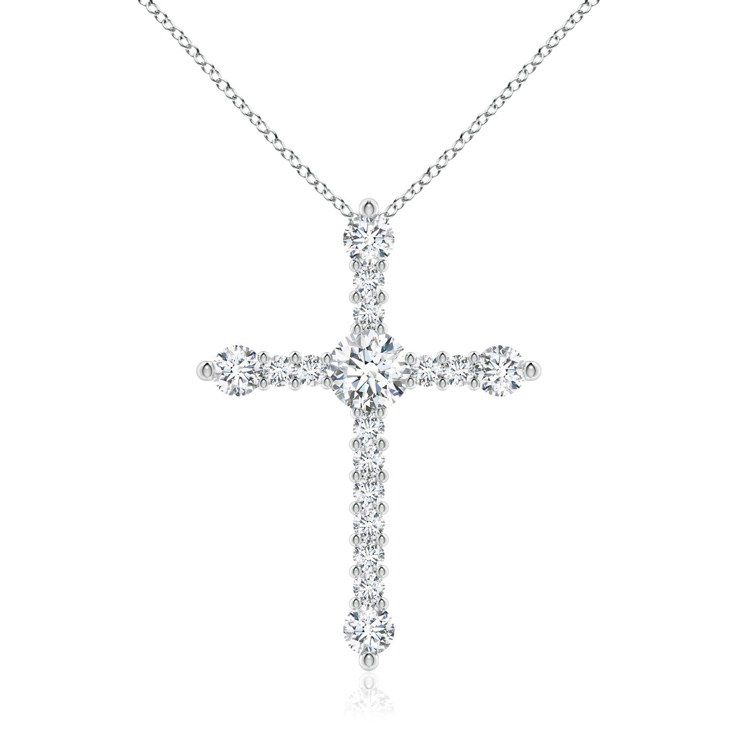5.6mm GVS2 Prong-Set Diamond Budded Cross Pendant in 18CT White Gold