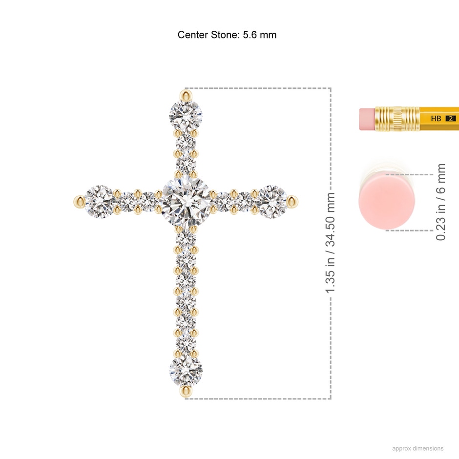 5.6mm IJI1I2 Prong-Set Diamond Budded Cross Pendant in Yellow Gold ruler