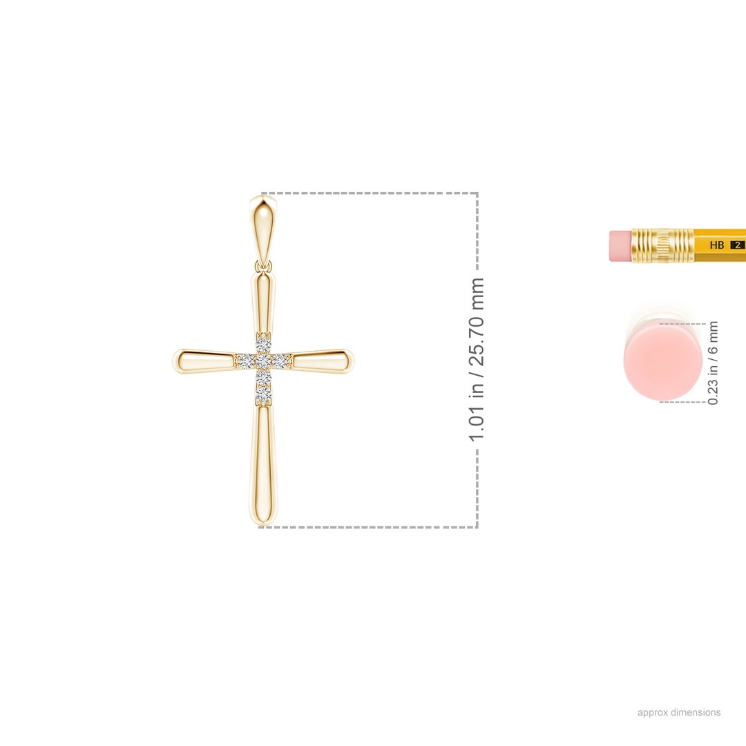 1.2mm HSI2 Prong-Set Diamond Fluted Cross Pendant in Yellow Gold - ruler