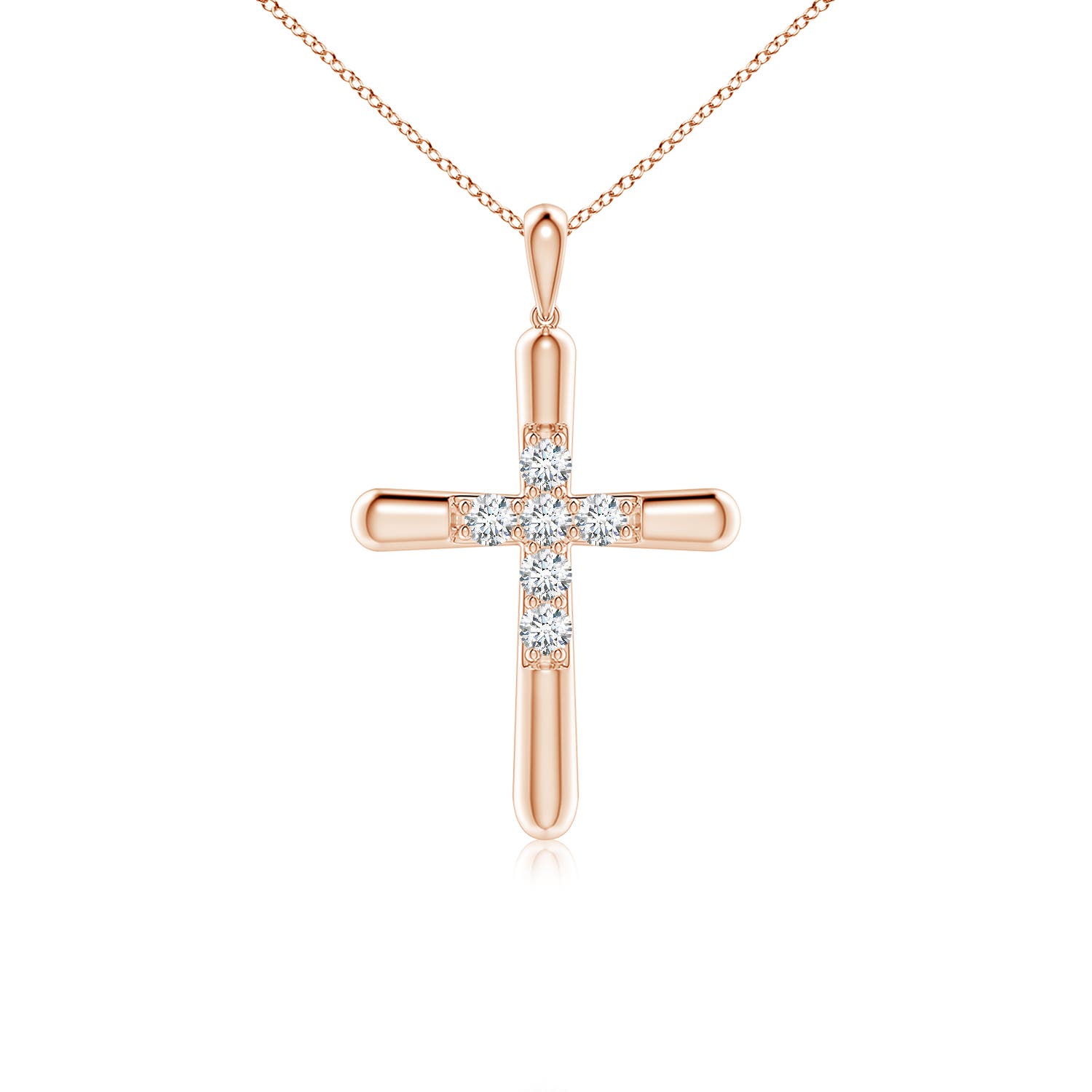 3.2mm GVS2 Prong-Set Diamond Fluted Cross Pendant in Rose Gold