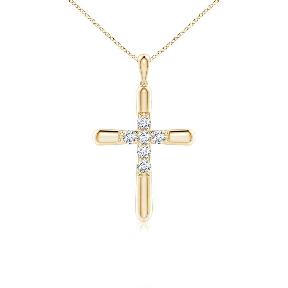 3.2mm GVS2 Prong-Set Diamond Fluted Cross Pendant in Yellow Gold 
