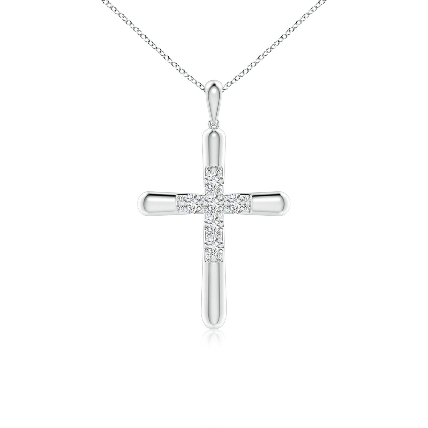 3.2mm HSI2 Prong-Set Diamond Fluted Cross Pendant in White Gold
