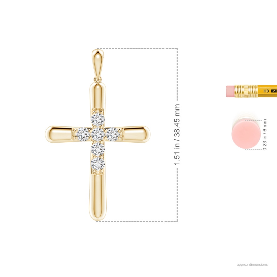 3.2mm HSI2 Prong-Set Diamond Fluted Cross Pendant in Yellow Gold ruler
