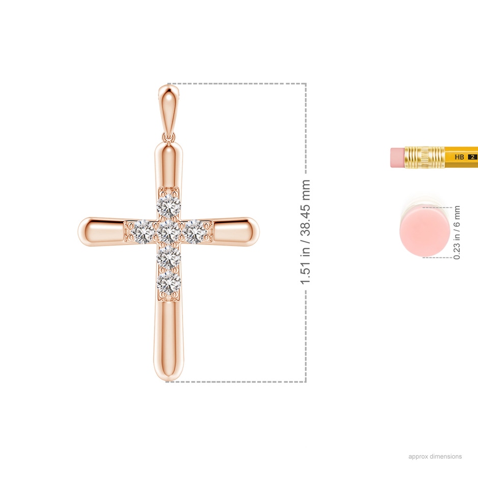 3.2mm IJI1I2 Prong-Set Diamond Fluted Cross Pendant in Rose Gold ruler