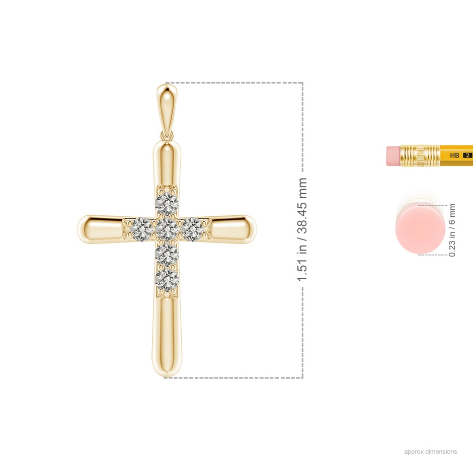 3.2mm KI3 Prong-Set Diamond Fluted Cross Pendant in Yellow Gold ruler