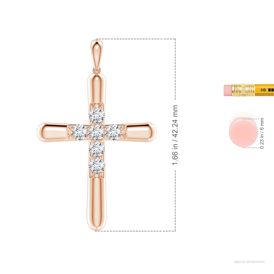3.6mm GVS2 Prong-Set Diamond Fluted Cross Pendant in Rose Gold ruler
