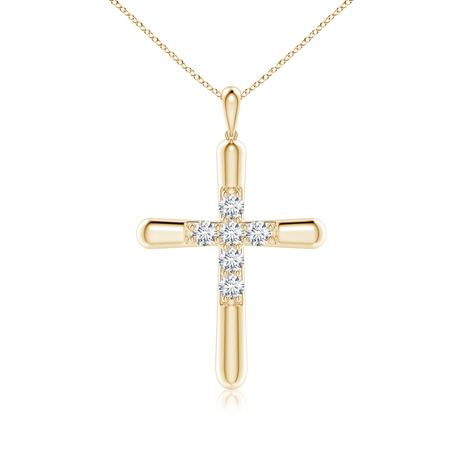 3.6mm GVS2 Prong-Set Diamond Fluted Cross Pendant in Yellow Gold 