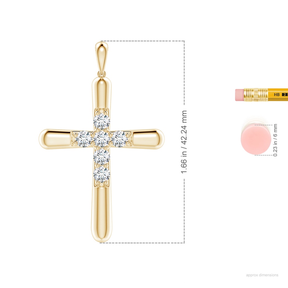 3.6mm GVS2 Prong-Set Diamond Fluted Cross Pendant in Yellow Gold ruler
