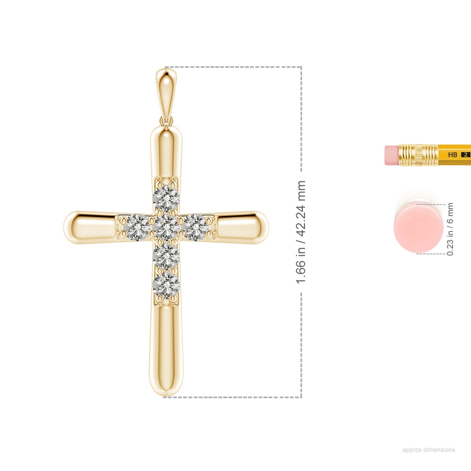 3.6mm KI3 Prong-Set Diamond Fluted Cross Pendant in Yellow Gold ruler