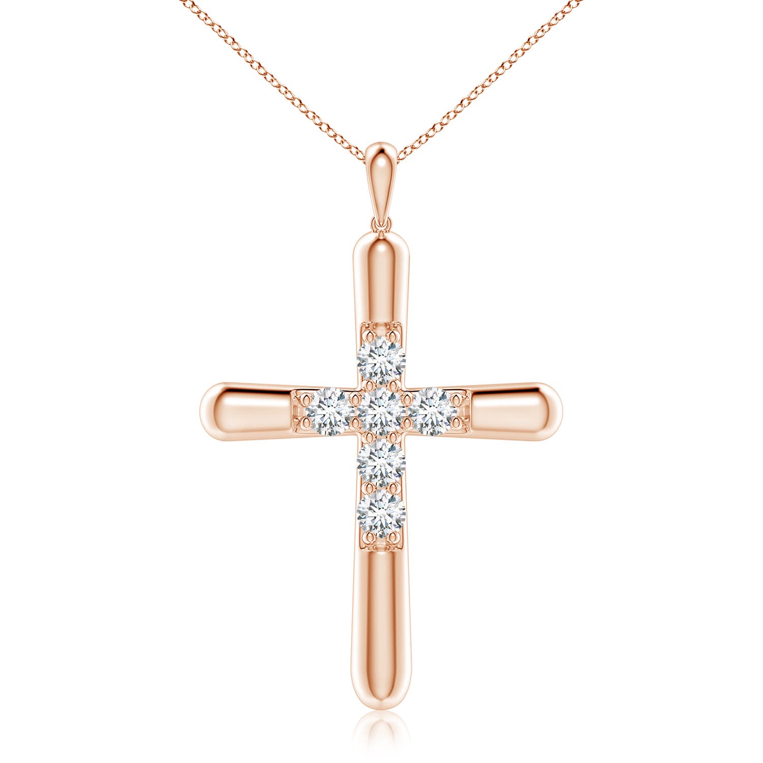 4.1mm GVS2 Prong-Set Diamond Fluted Cross Pendant in Rose Gold