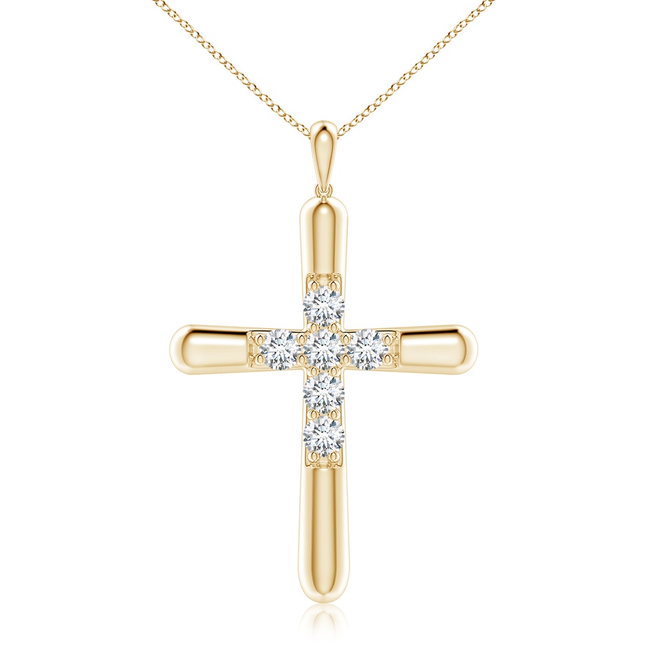 4.1mm GVS2 Prong-Set Diamond Fluted Cross Pendant in Yellow Gold 
