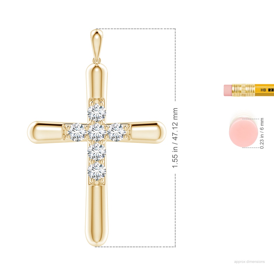 4.1mm GVS2 Prong-Set Diamond Fluted Cross Pendant in Yellow Gold ruler