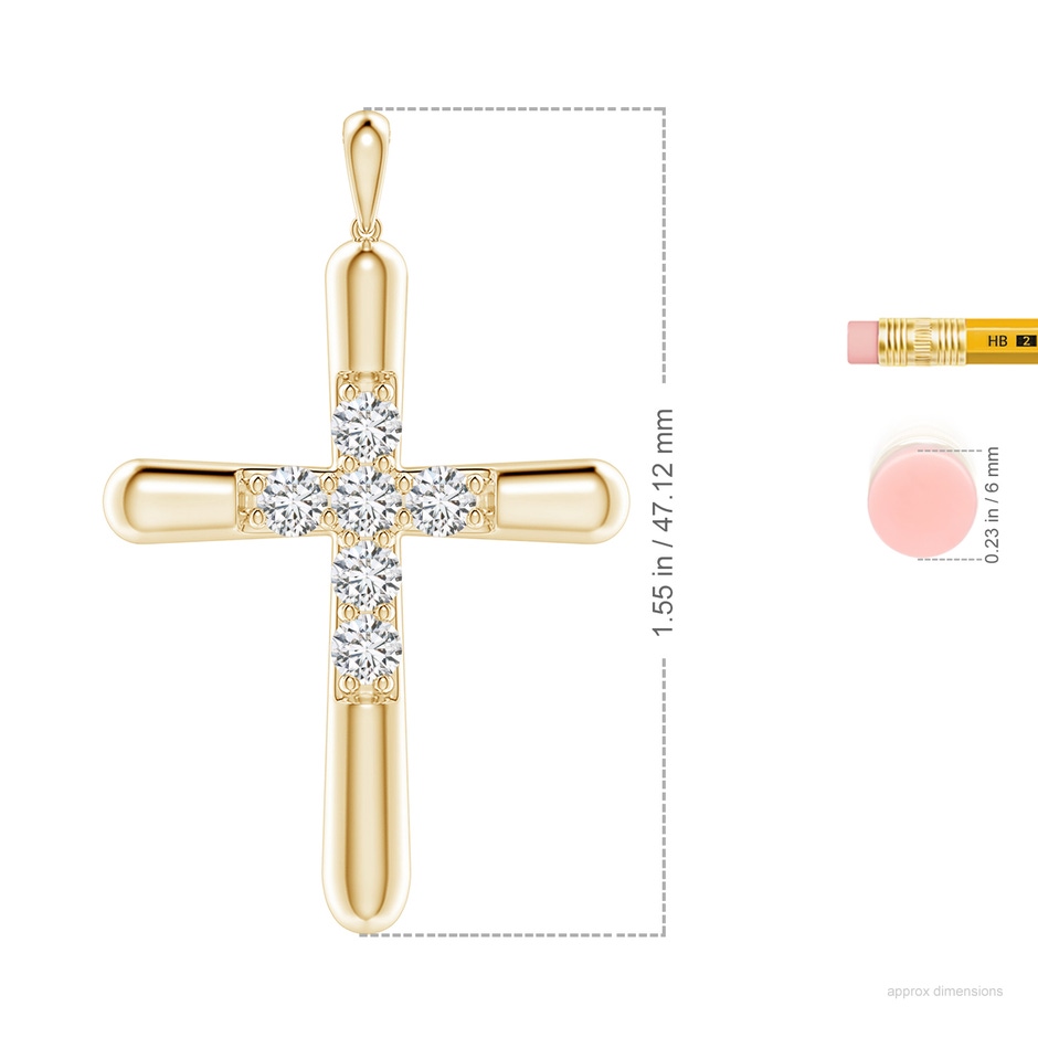 4.1mm HSI2 Prong-Set Diamond Fluted Cross Pendant in 18K Yellow Gold ruler