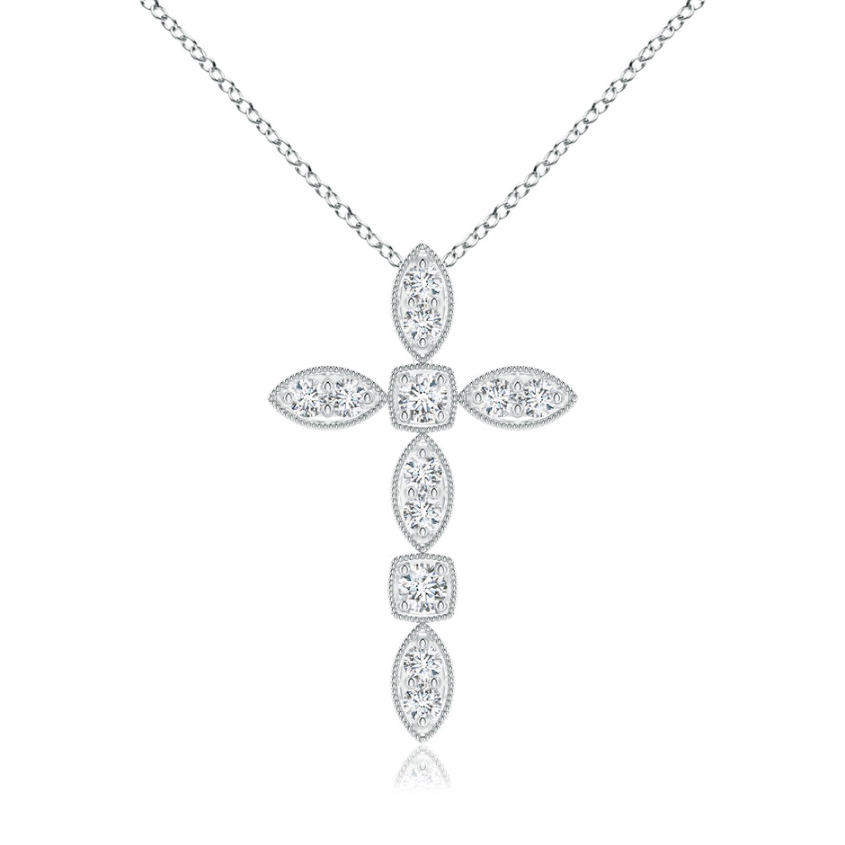 1.7mm GVS2 Pave-Set Diamond Cross Pendant with Milgrain in White Gold 