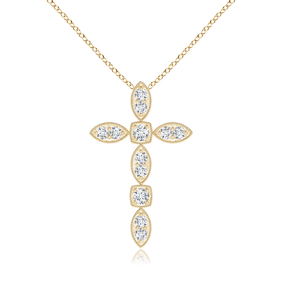 1.7mm GVS2 Pave-Set Diamond Cross Pendant with Milgrain in Yellow Gold 