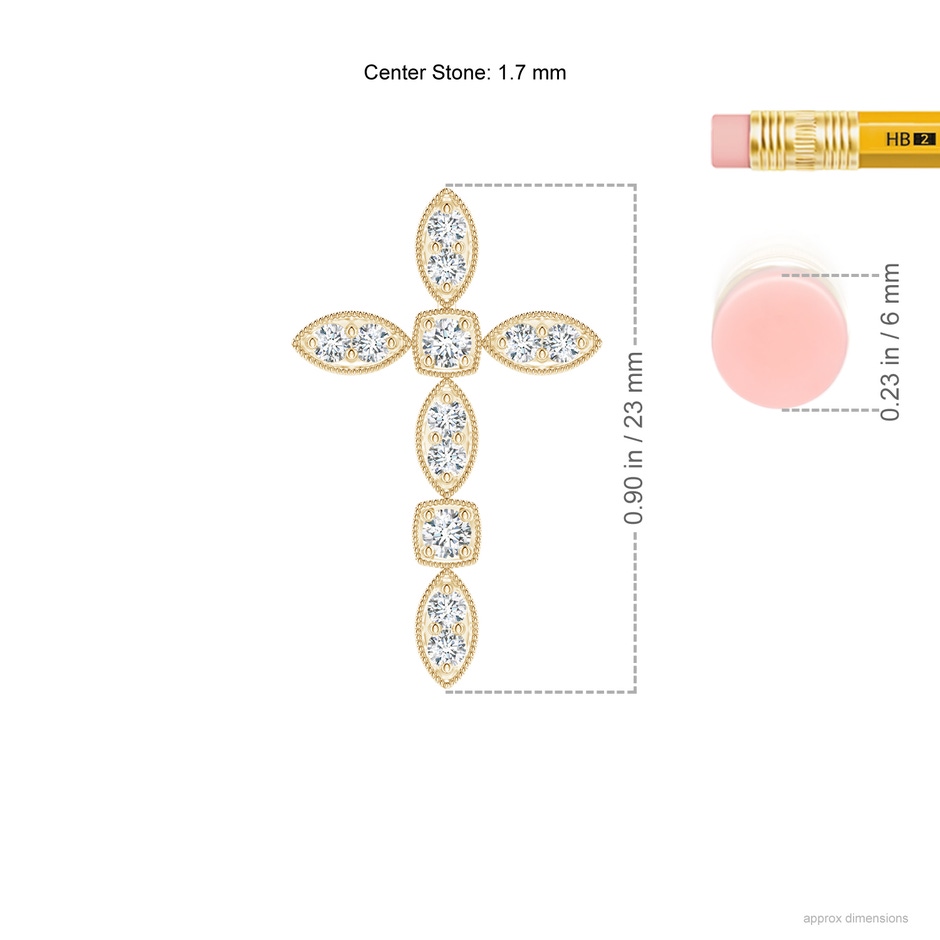 1.7mm GVS2 Pave-Set Diamond Cross Pendant with Milgrain in Yellow Gold ruler