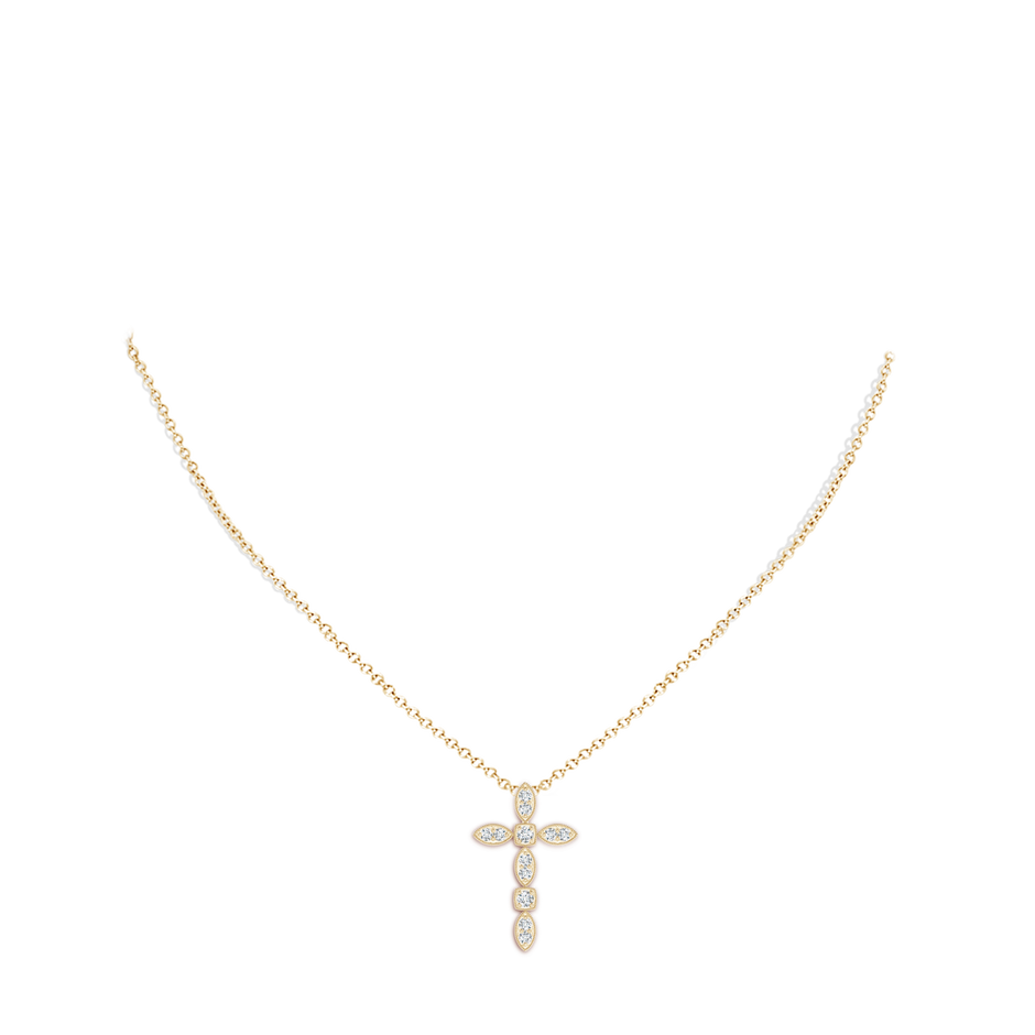 1.7mm GVS2 Pave-Set Diamond Cross Pendant with Milgrain in Yellow Gold body-neck