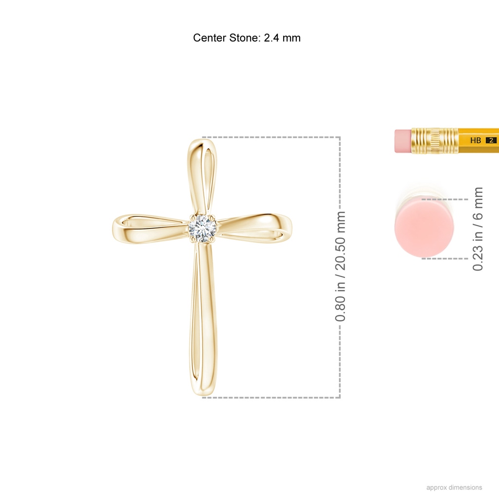 2.4mm GVS2 Twisted Cross Pendant with Diamond in 18K Yellow Gold ruler