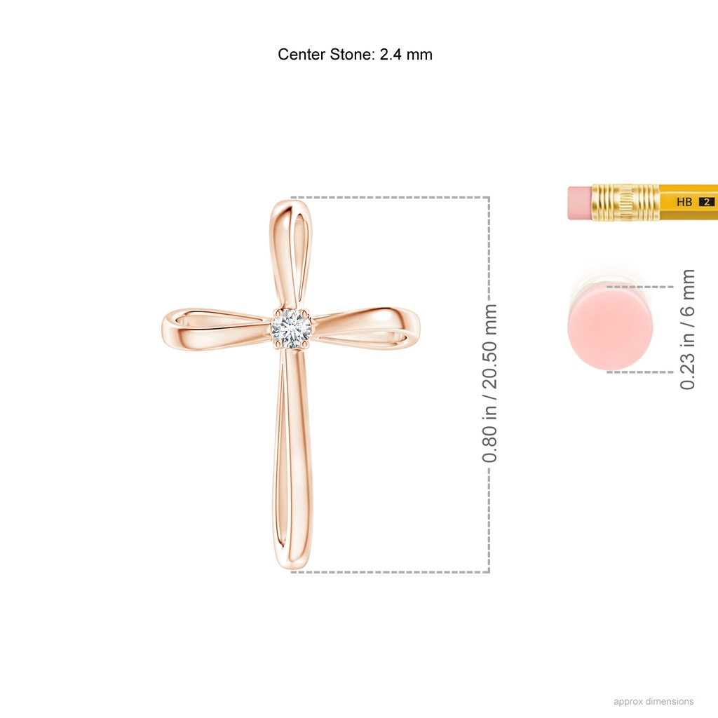2.4mm GVS2 Twisted Cross Pendant with Diamond in Rose Gold ruler
