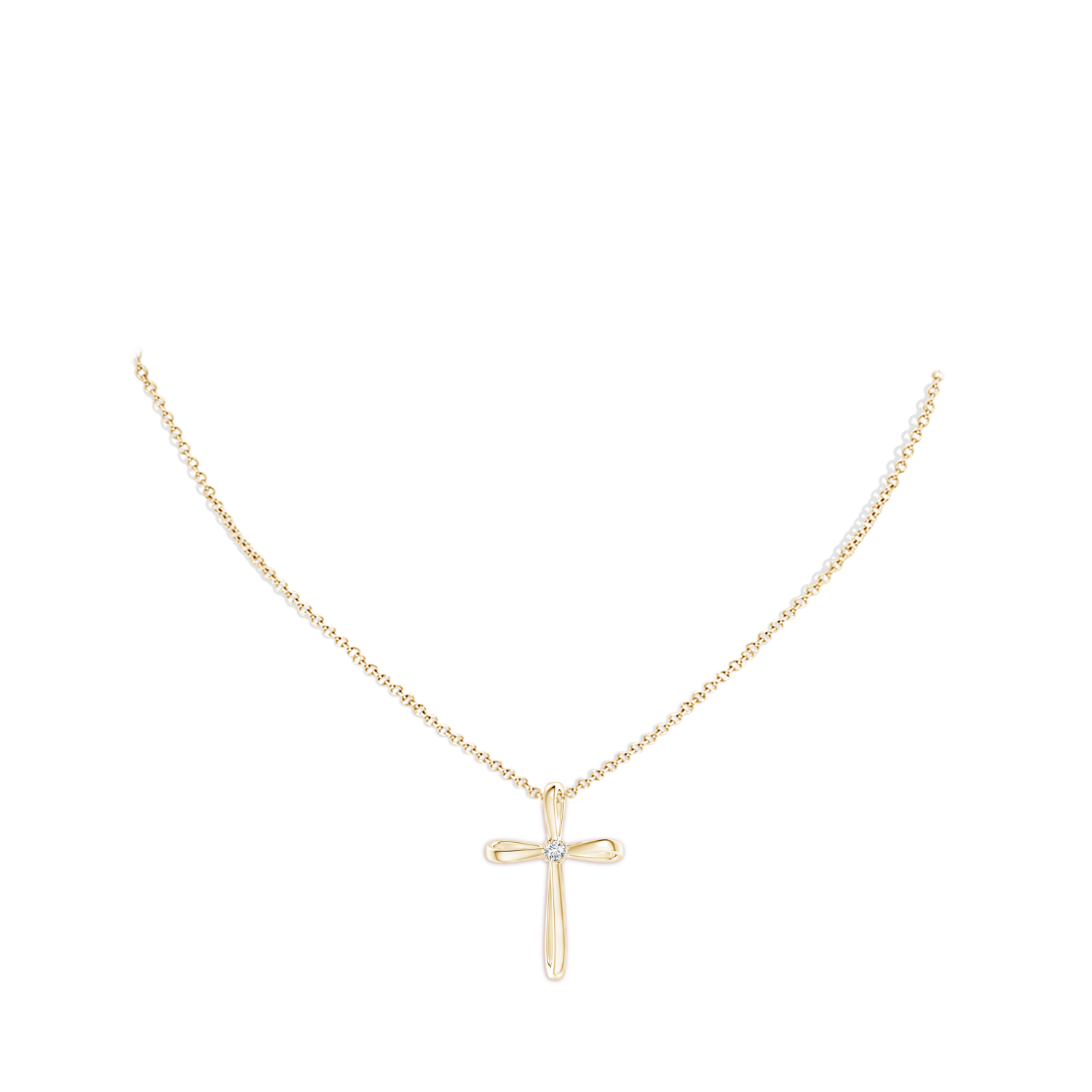 2.4mm GVS2 Twisted Cross Pendant with Diamond in Yellow Gold - body_neck