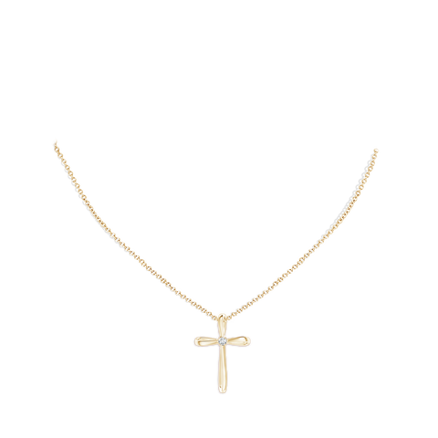 Prong-Set Round Diamond Ribbon Twist Cross Pendant