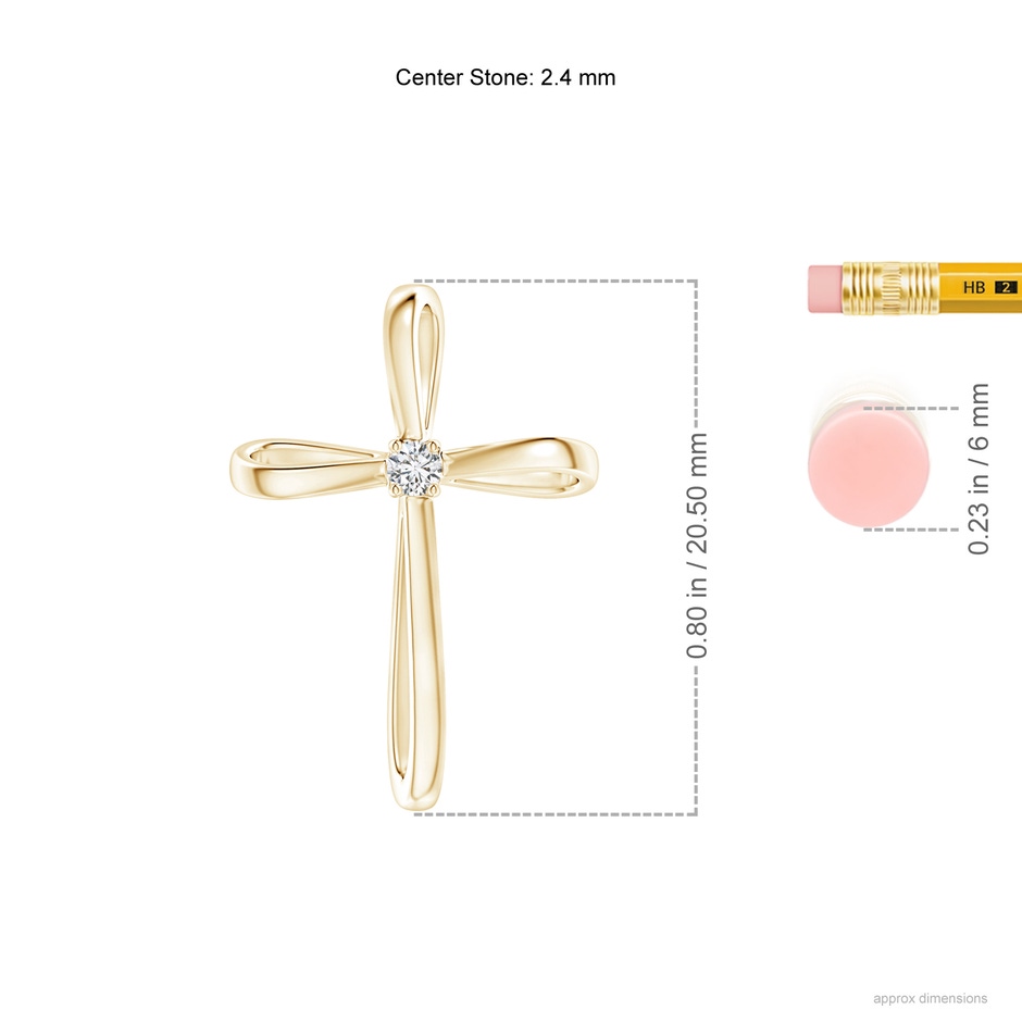 2.4mm HSI2 Twisted Cross Pendant with Diamond in Yellow Gold ruler