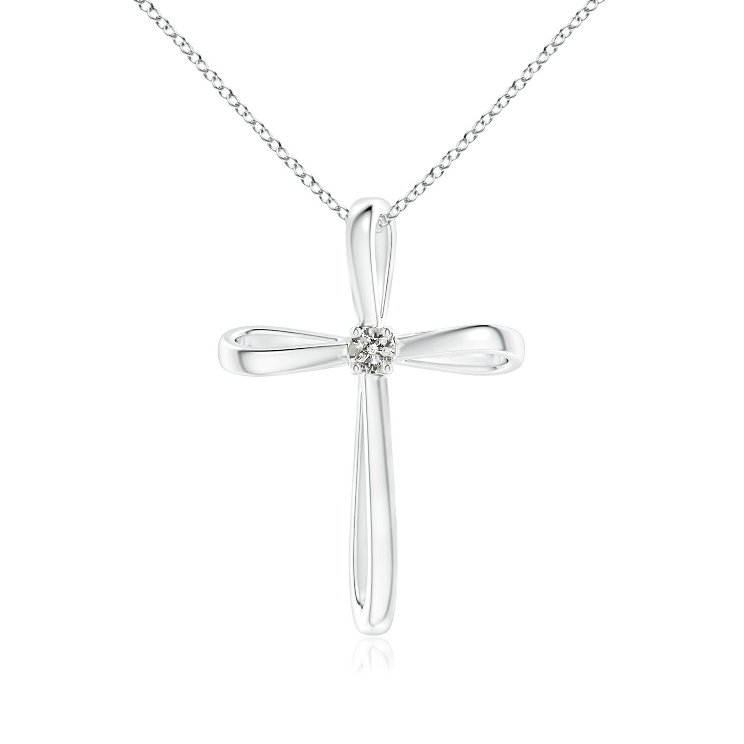2.4mm KI3 Prong-Set Round Diamond Ribbon Twist Cross Pendant in 18K White Gold