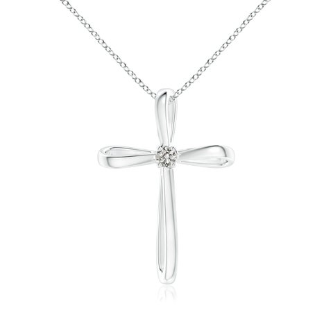2.4mm KI3 Prong-Set Round Diamond Ribbon Twist Cross Pendant in 18K White Gold