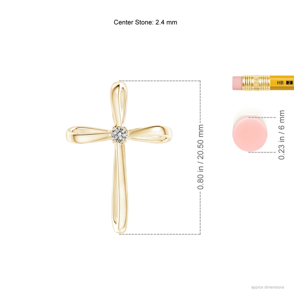 2.4mm KI3 Twisted Cross Pendant with Diamond in Yellow Gold ruler