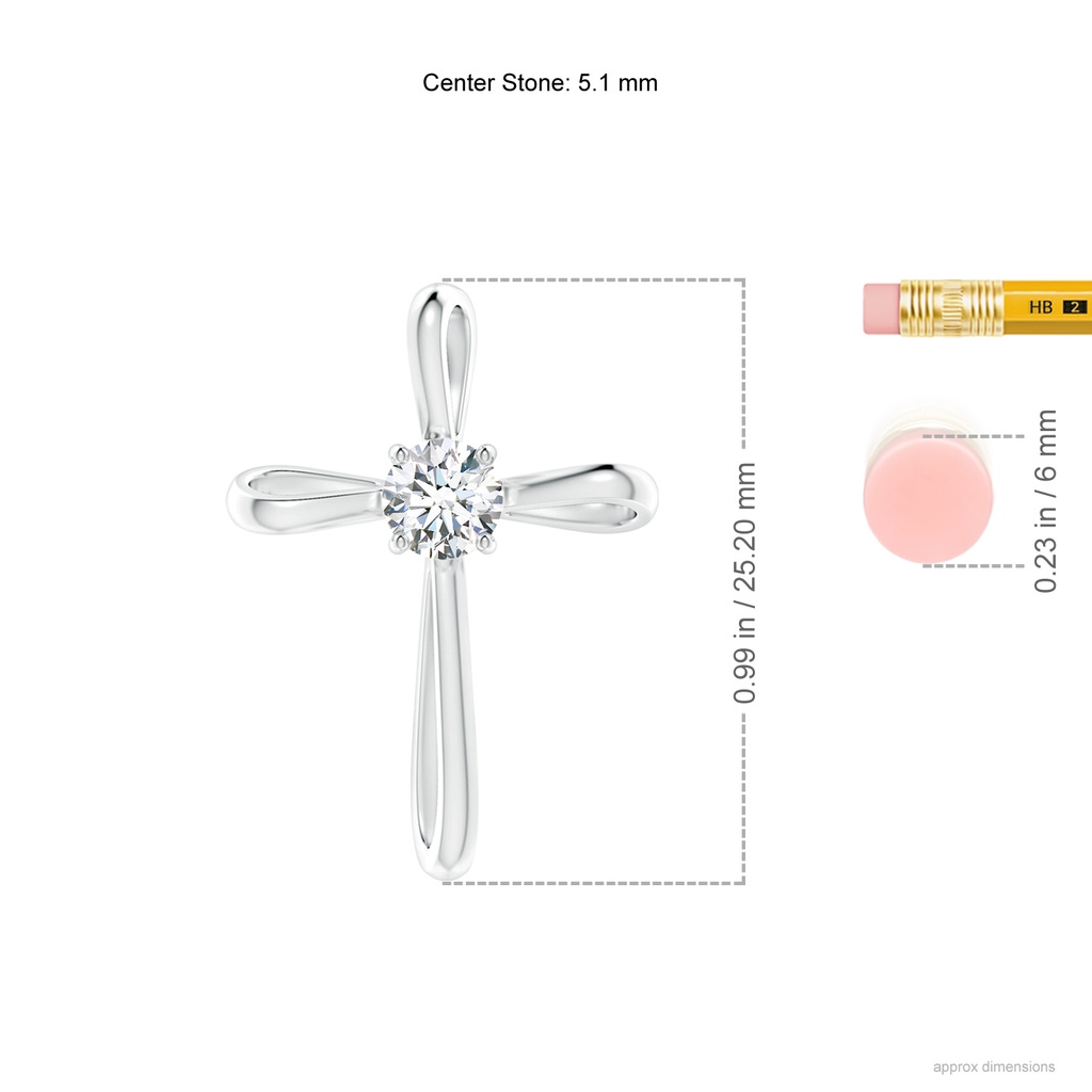 5.1mm GVS2 Twisted Cross Pendant with Diamond in P950 Platinum ruler