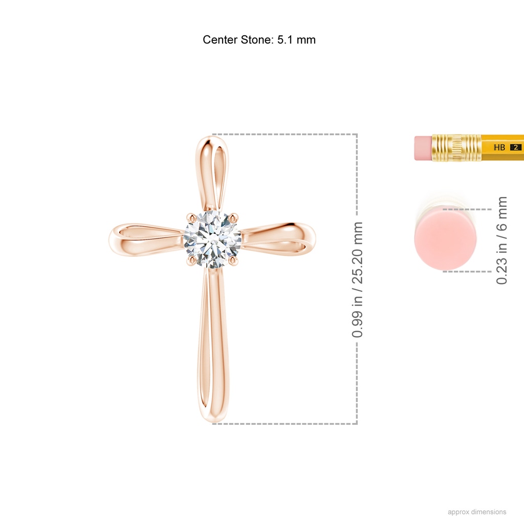5.1mm GVS2 Twisted Cross Pendant with Diamond in Rose Gold ruler