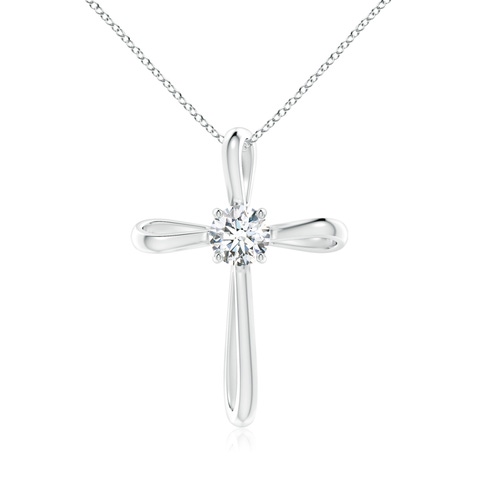 5.1mm GVS2 Prong-Set Round Diamond Ribbon Twist Cross Pendant in White Gold