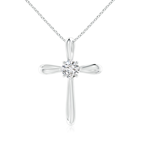 5.1mm HSI2 Prong-Set Round Diamond Ribbon Twist Cross Pendant in 18K White Gold