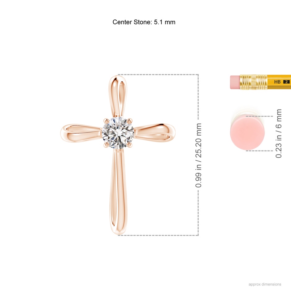 5.1mm IJI1I2 Twisted Cross Pendant with Diamond in Rose Gold ruler