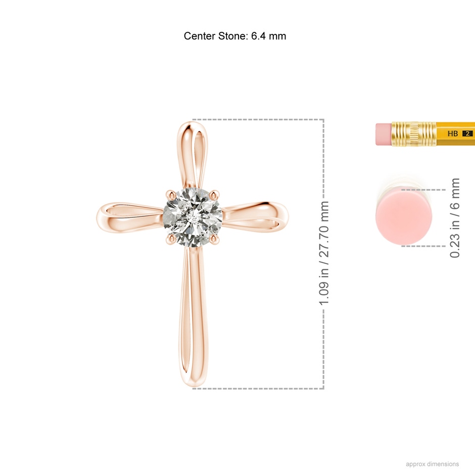 6.4mm KI3 Twisted Cross Pendant with Diamond in Rose Gold ruler