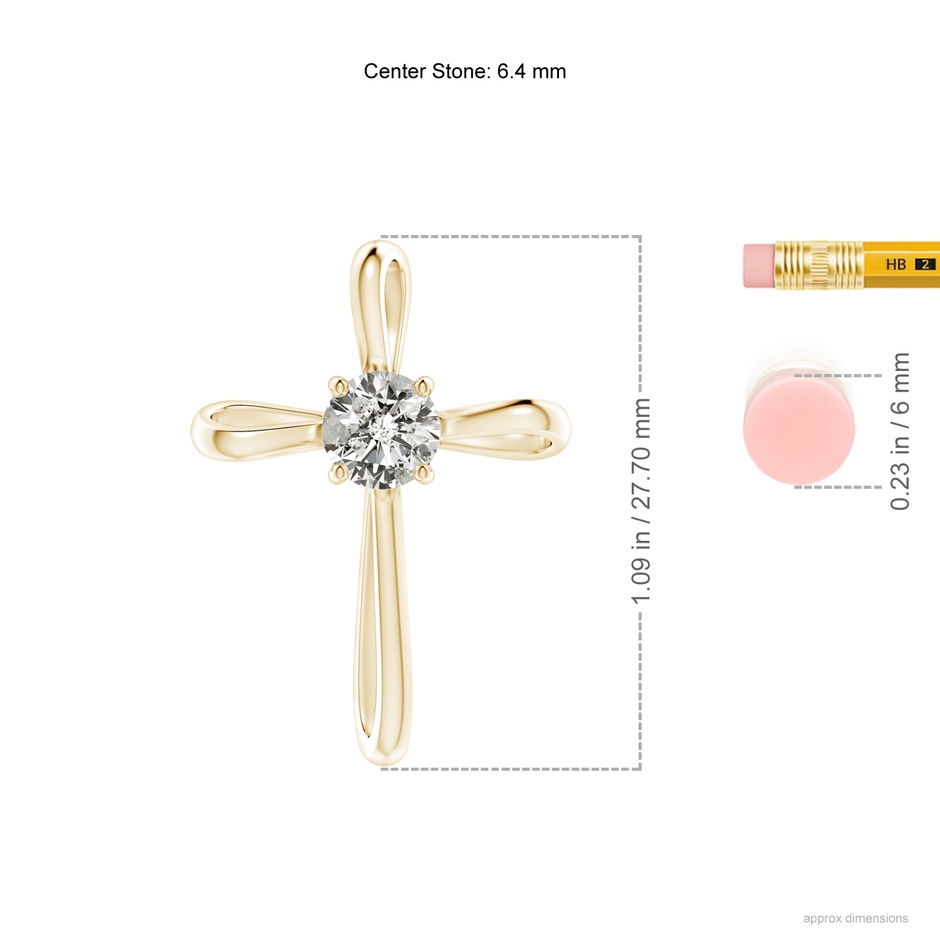 6.4mm KI3 Twisted Cross Pendant with Diamond in Yellow Gold ruler
