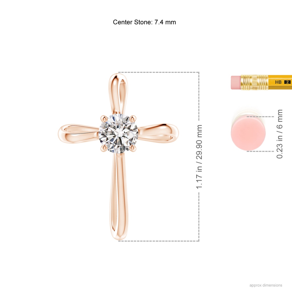 7.4mm IJI1I2 Twisted Cross Pendant with Diamond in Rose Gold ruler