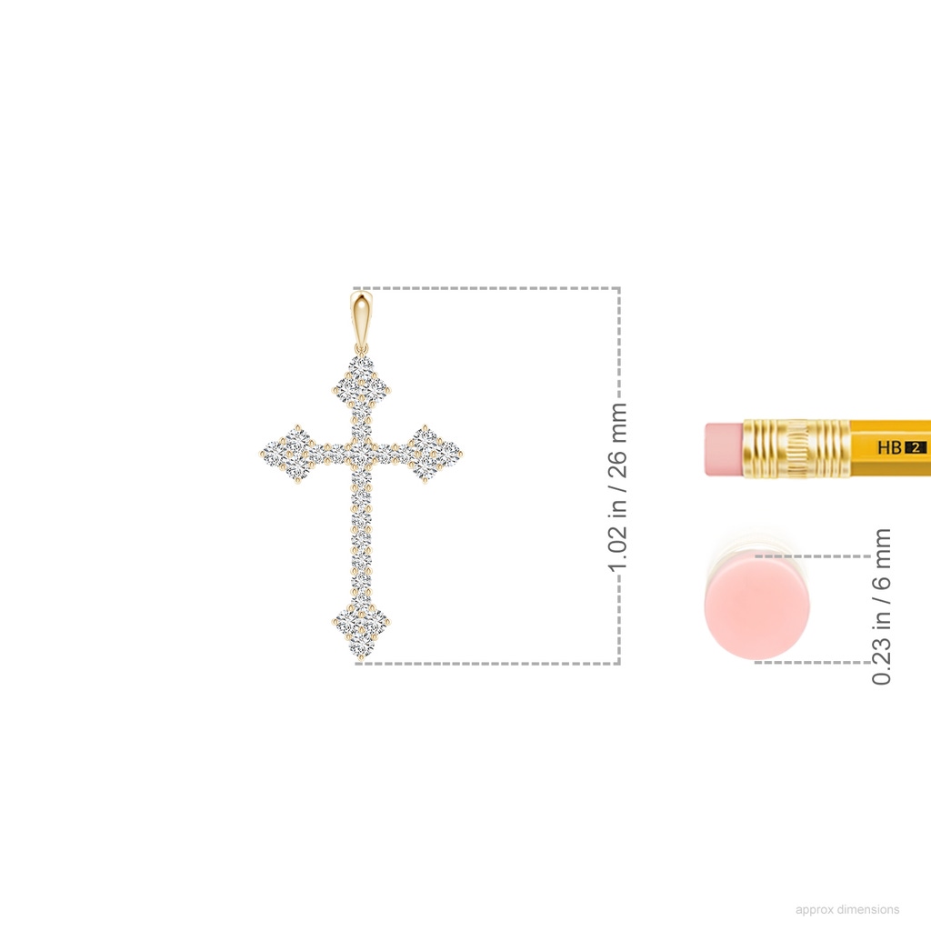1.6mm HSI2 Diamond Budded Cross Pendant in Yellow Gold ruler