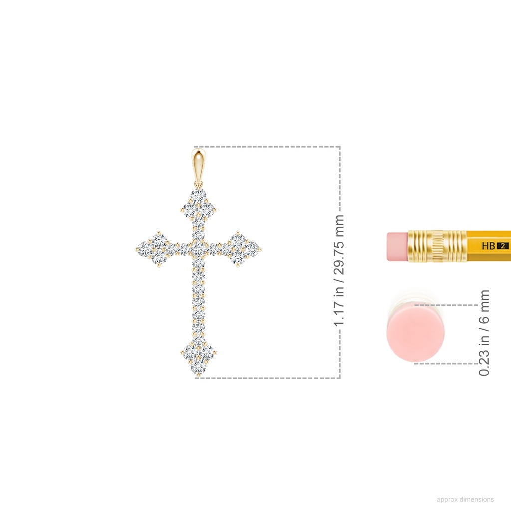 1.85mm GVS2 Diamond Budded Cross Pendant in Yellow Gold ruler