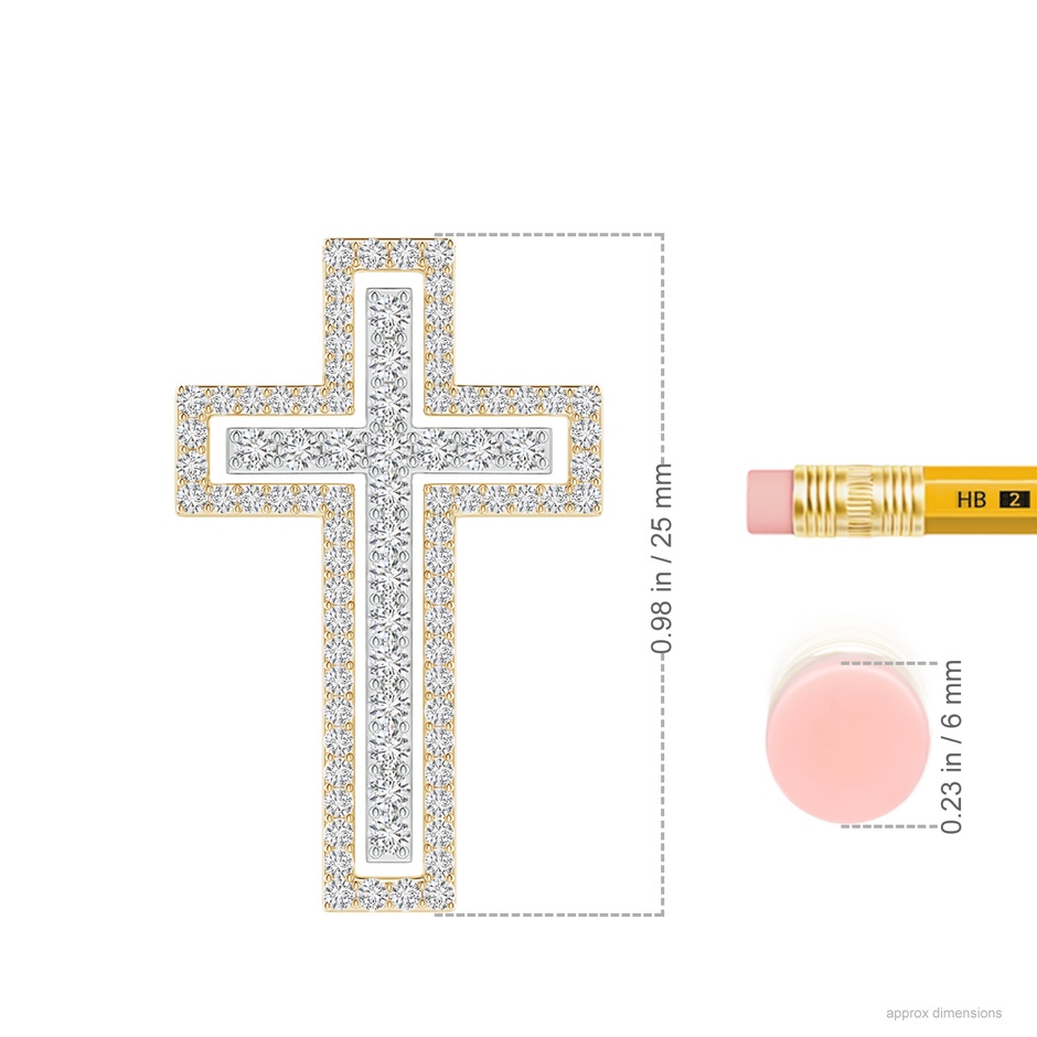 1.4mm HSI2 Diamond Three-Way Cross Pendant in Yellow Gold White Gold ruler