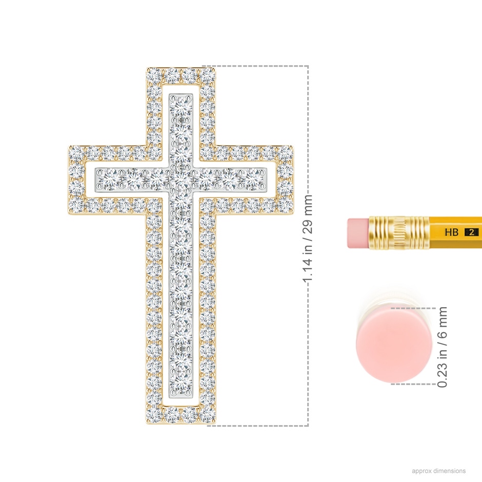 1.6mm GVS2 Diamond Three-Way Cross Pendant in Yellow Gold White Gold ruler