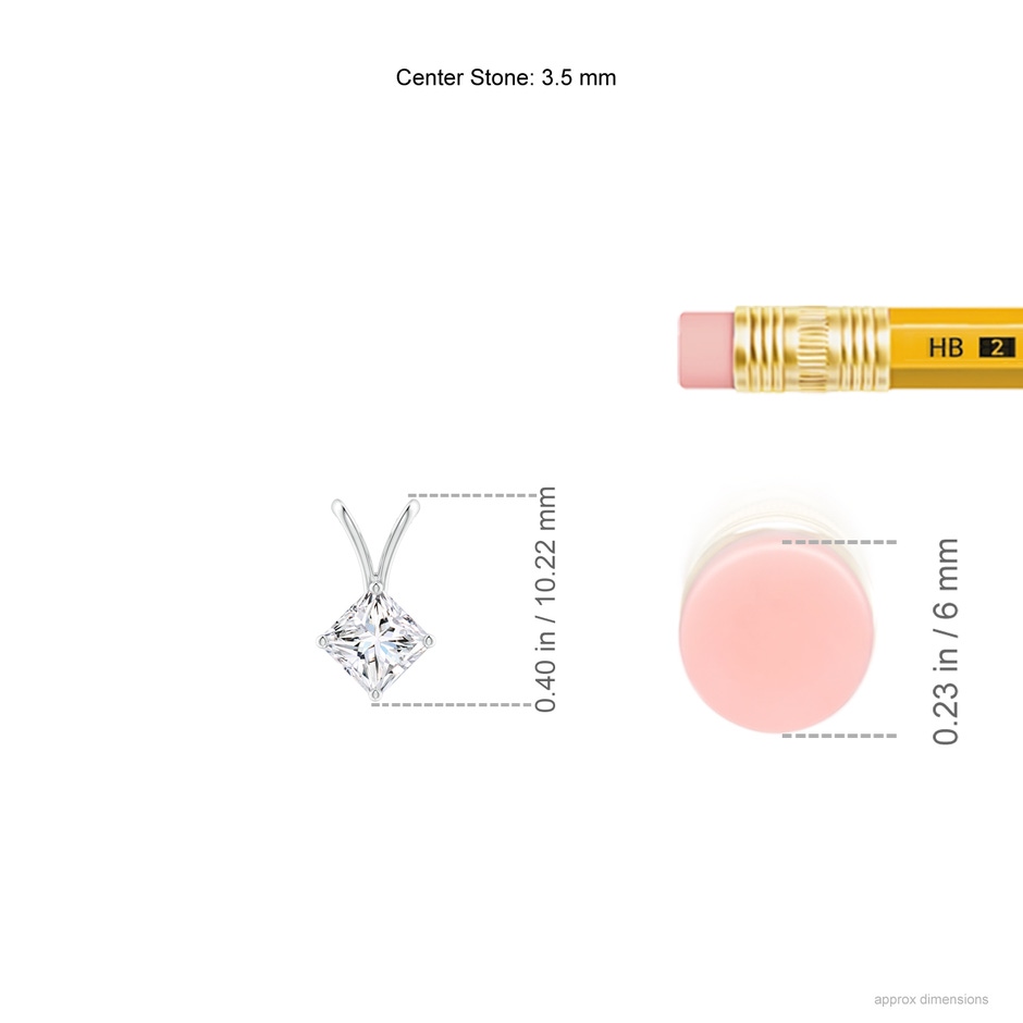 3.5mm GVS2 Prong-Set Princess-Cut Diamond Solitaire V-Bale Pendant in P950 Platinum ruler